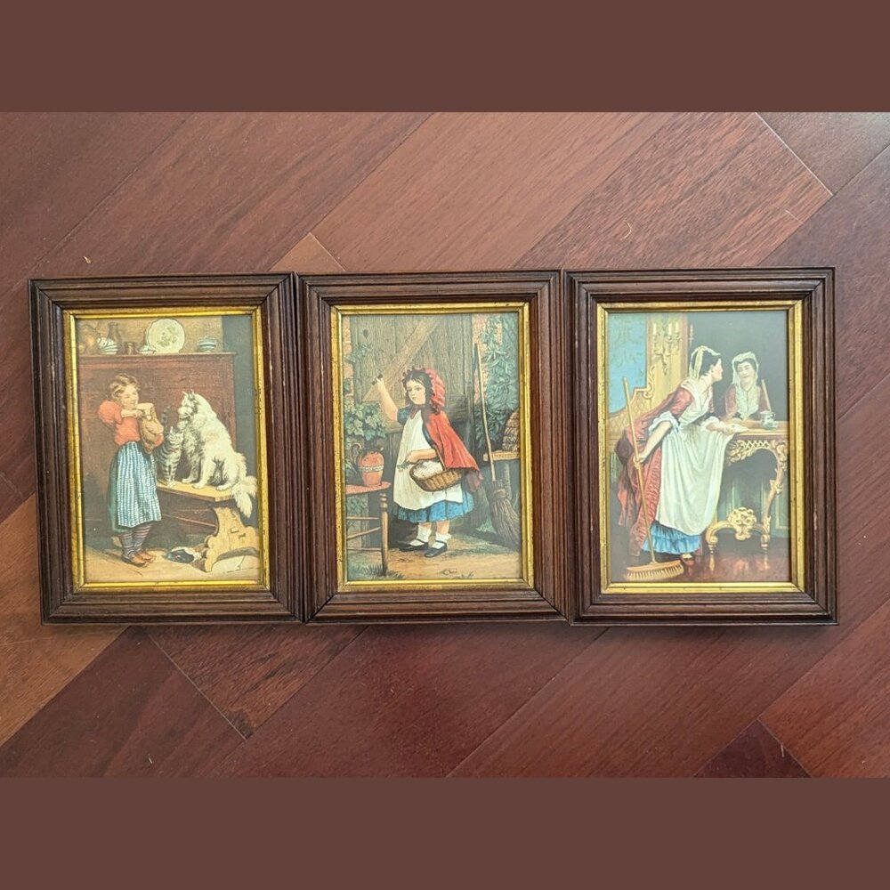 Vintage Fairy Tale & Folk Story Prints  Wood Glass Framed (Set of 3)